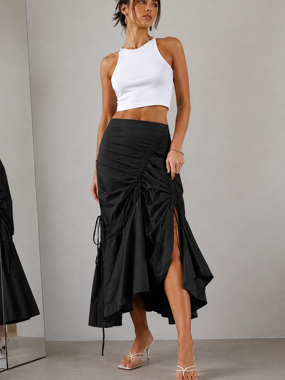 Urban Revivo Black Ruched Fishtail Midi Skirt Size US 12 XL NWT – Only One Left